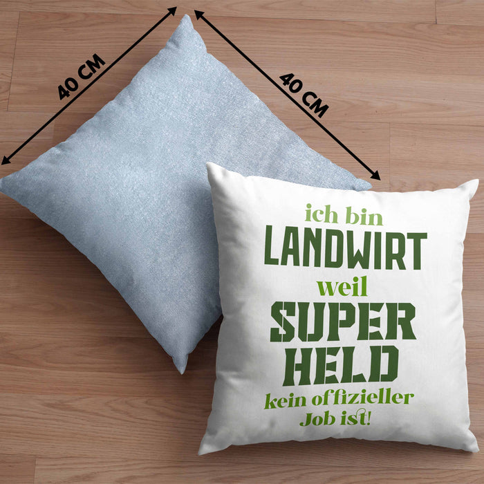 Landwirt Geschenk Kissen mit Füllung 40x40 Landwirtschaft Geschenke für Männer Traktor Spruch Superheld (Grau) Blau Trendation