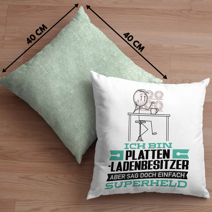 Plattenladenbesitzer Geschenk Kissen mit Füllung 40x40 Ich Bin Plattenladenbesitzer Aber Sag Doch Einfach Superheld Lustige Geschenkdiee für Plattenladenbesitzer (Grau) Grün Trendation