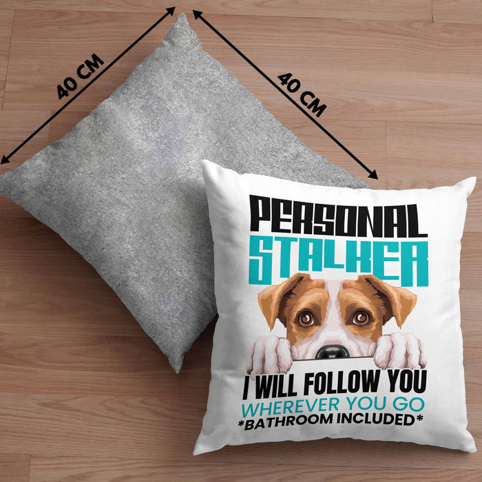 Jack Russell Besitzerin Kissen mit Füllung 40x40 Geschenk Lustiger Spruch Geschenkidee Personal Stalker (Grau) Grau Trendation