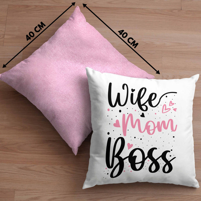 Wife Mom Boss Kissen mit Füllung 40x40 Geschenk Mutter Mama zum Muttertag Muttertagsgeschenk (Grau) Rosa Trendation