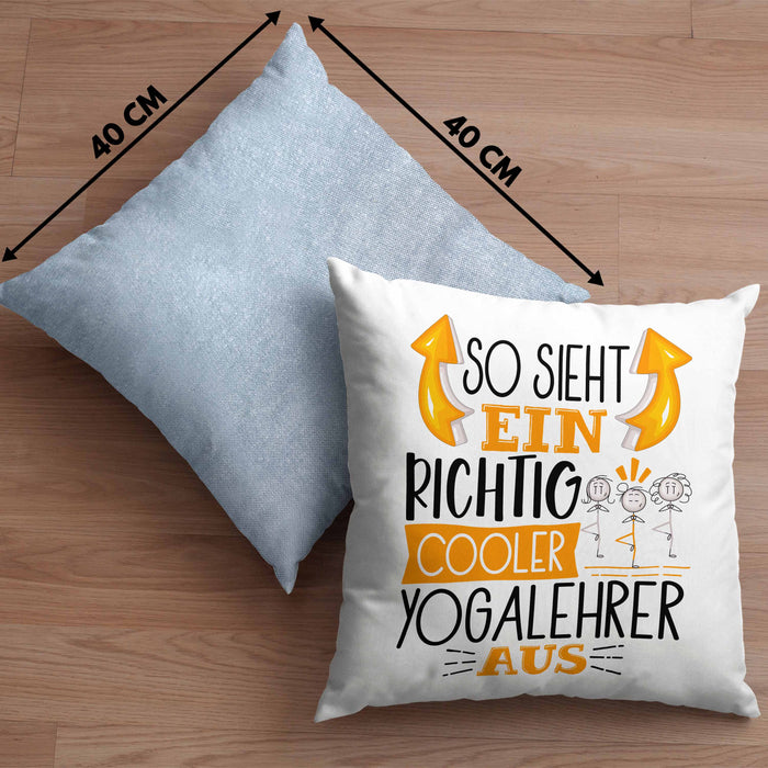 So Sieht Ein Richtig Cooler Yogalehrer Aus Geschenk Kissen mit Füllung 40x40 Lustiger Spruch Geschenkidee (Grau) Blau Trendation