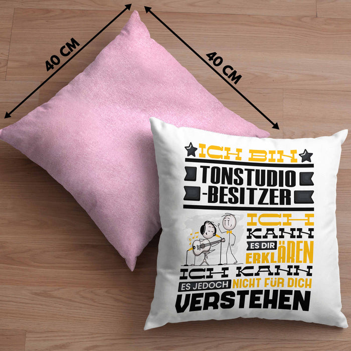 Tonstudio-Besitzer Geschenk Kissen mit Füllung 40x40 Lustige Geschenkdiee für einen Tonstudio-Besitzer Geburtstag Ich Bin Tonstudio-Besitzer Ich Kann Es Dir Erklären Aber Nicht Für Dich Verstehen (Grau) Rosa Trendation