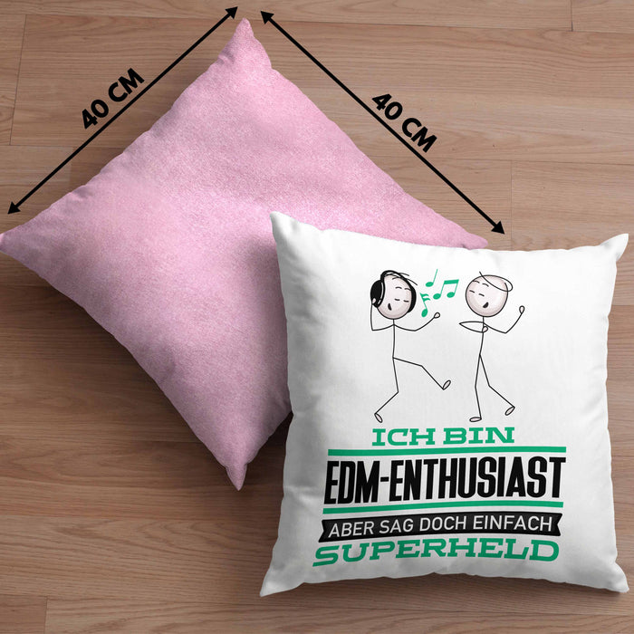 EDM-Enthusiast Geschenk Kissen mit Füllung 40x40 Ich Bin EDM-Enthusiast Aber Sag Doch Einfach Superheld Lustige Geschenkdiee für EDM-Enthusiast (Grau) Rosa Trendation