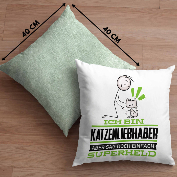 Katzenliebhaber Geschenk Kissen mit Füllung 40x40 Ich Bin Katzenliebhaber Aber Sag Doch Einfach Superheld Lustige Geschenkdiee für Katzenliebhaber (Grau) Grün Trendation
