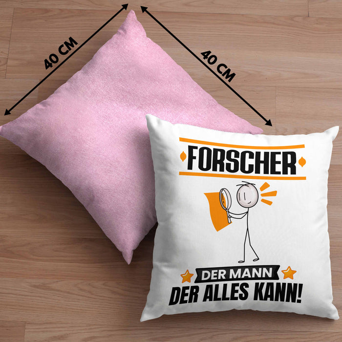 Forscher Kissen mit Füllung 40x40 Geschenk für Forscher Der Mann Der Alles Kann Geschenkidee zum Geburtstag (Grau) Rosa Trendation