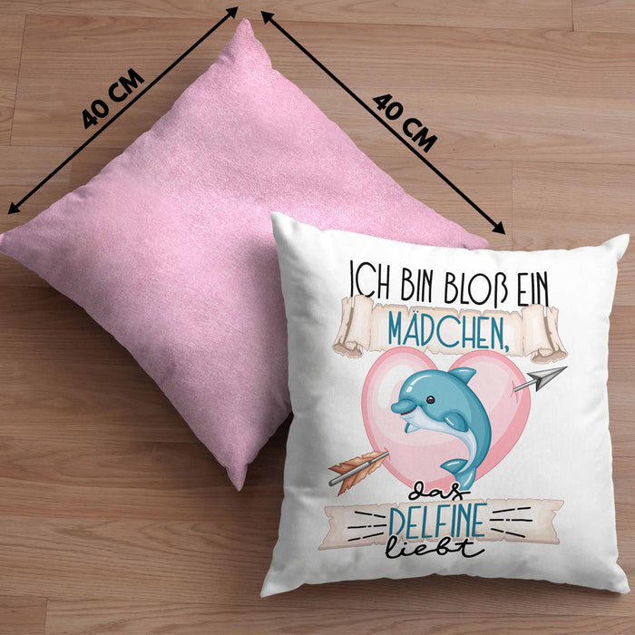 Delfine Kissen mit Füllung 40x40 Geschenk Frauen Ich Bin Bloß Ein Mädchen Das Delfine Liebt Delfine-Liebhaberin Geschenk Spruch Geburtstag (Grau) Rosa Trendation