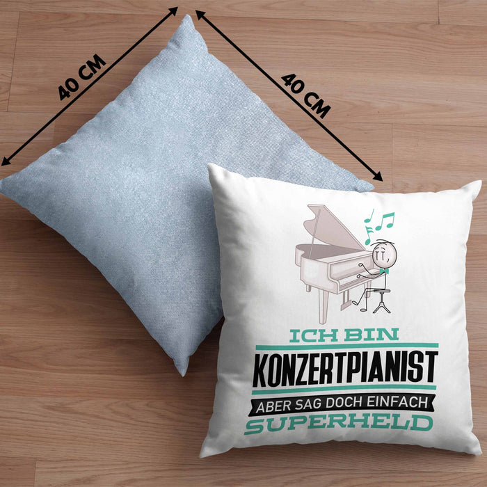 Konzertpianist Geschenk Kissen mit Füllung 40x40 Ich Bin Konzertpianist Aber Sag Doch Einfach Superheld Lustige Geschenkdiee für Konzertpianist (Grau) Blau Trendation