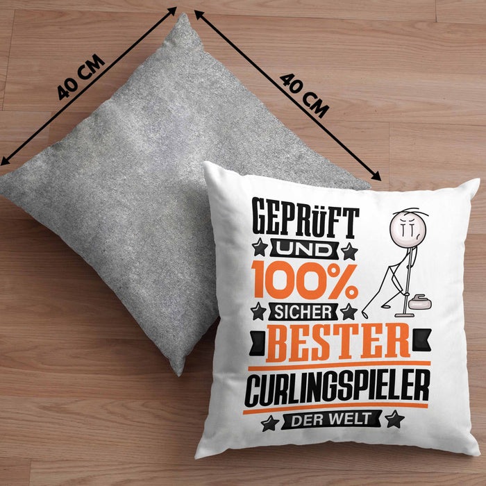 Curlingspieler Geschenk Lustiger Spruch für Curlingspieler Geschenkidee Bester Curlingspieler Der WeltKissen mit Füllung 40x40 (Grau) Grau Trendation