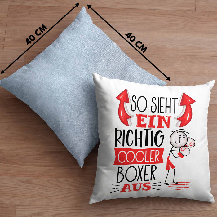 Boxer Kissen mit Füllung 40x40 Geschenk So Sieht Ein Richtig Cooler Boxer Aus Geschenkidee Spruch Lustig (Grau) Blau Trendation