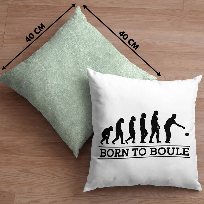 Boule Kissen mit Füllung 40x40 Geschenk Boule-Spieler Geschenkidee Spruch Geboren zum Boule (Grau) Grün Trendation