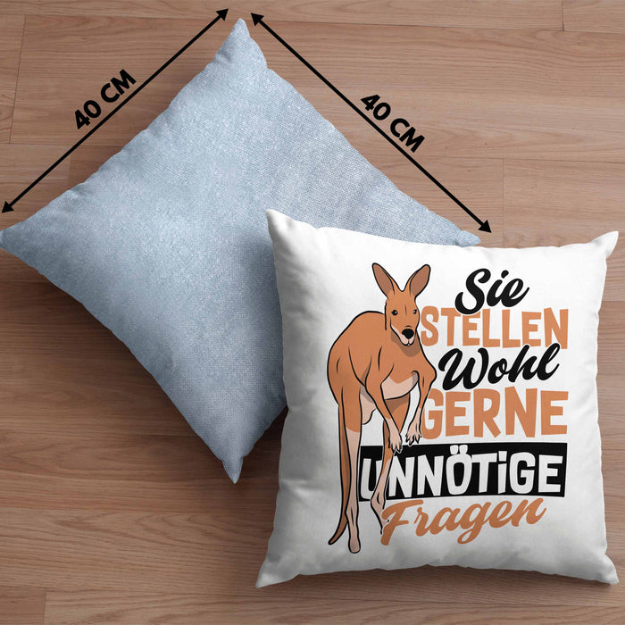 Kissen mit Füllung 40x40 mit Spruch Kundensupport Sie Stellen Wohl Gerne Unnötige Fragen Känguru (Grau) Blau Trendation