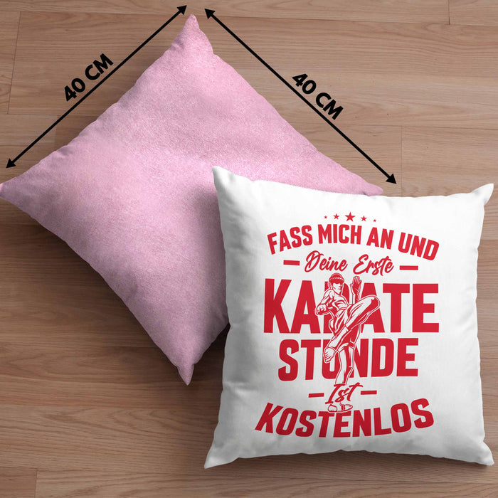 Karate Kissen mit Füllung 40x40 Geschenk Fass Mich An Und Deine Erste Karate Stunde Ist Umsonst (Grau) Rosa Trendation