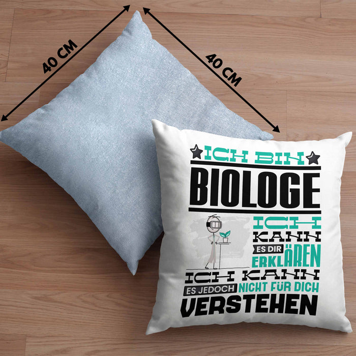 Biologe Geschenk Kaffee-Kissen mit Füllung 40x40 Geschenkidee für Biologe Ich Bin Biologe Ich Kann Es Dir Erklären Jedoch Nicht Für Dich Verstehen Spruch Lustig (Grau) Blau Trendation