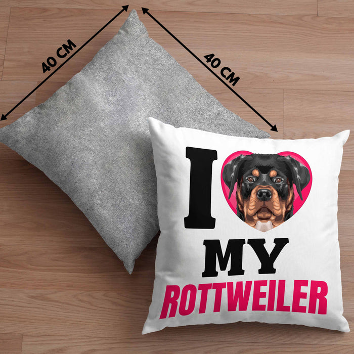 Rottweiler Besitzerin Kissen mit Füllung 40x40 Geschenk Lustiger Spruch Geschenkidee I Love My Rottweiler (Grau) Grau Trendation