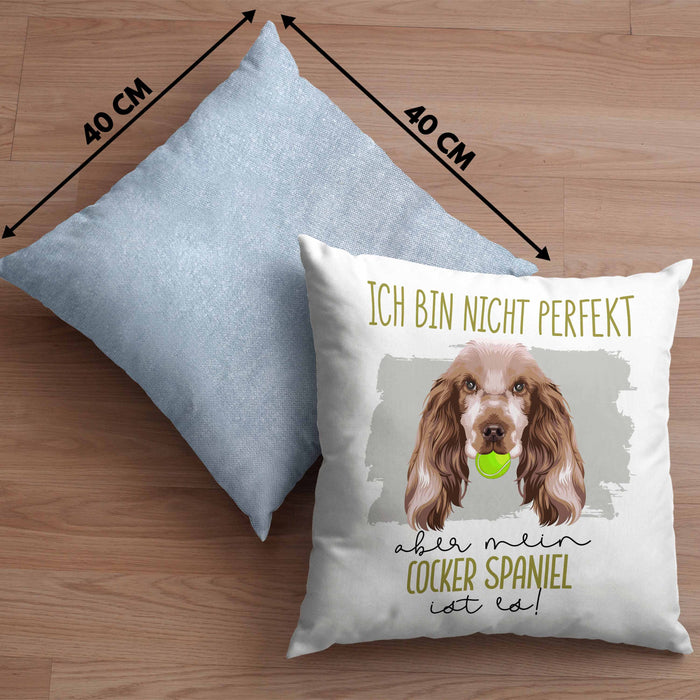 Cocker Spaniel Besitzer Kissen mit Füllung 40x40 Geschenk Lustiger Spruch Geschenkidee Besitzerin Ich Bin Nicht toll Aber Mein Cocker Spaniel Ist Es (Grau) Blau Trendation