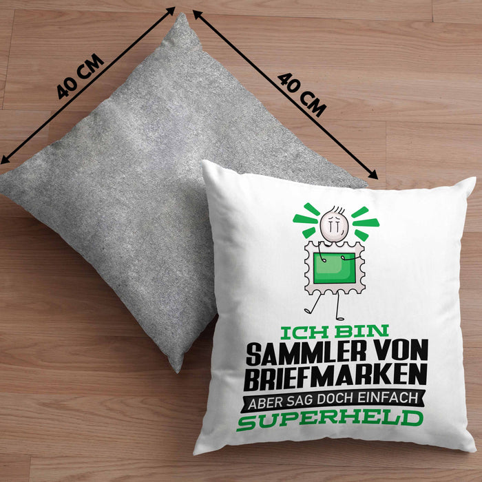 SammlervonBriefmarken Geschenk Kissen mit Füllung 40x40 Ich Bin SammlervonBriefmarken Aber Sag Doch Einfach Superheld Lustige Geschenkdiee für SammlervonBriefmarken (Grau) Grau Trendation