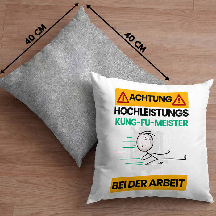 Kung-Fu-Meister Kissen mit Füllung 40x40 Geschenk Lustiger Spruch Geschenkidee für Kung-Fu-Meister Achtung Hochleistungs Kung-Fu-Meister Bei Der Arbeit (Grau) Grau Trendation