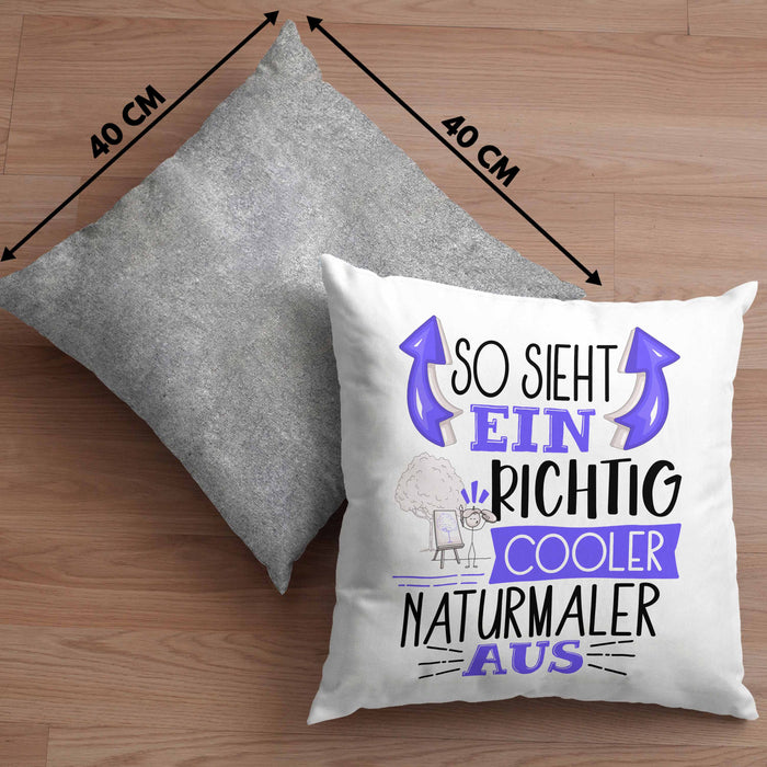 So Sieht Ein Richtig Cooler Naturmaler Aus Kissen mit Füllung 40x40 Geschenk für Naturmaler Geburtstag Geschenkdiee (Grau) Grau Trendation