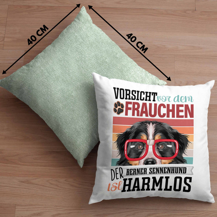 Berner Sennen Besitzerin Frauchen Kissen mit Füllung 40x40 Geschenk Lustiger Spruch Geschenkidee Vorsicht Vor Dem Frauchen (Grau) Grün Trendation