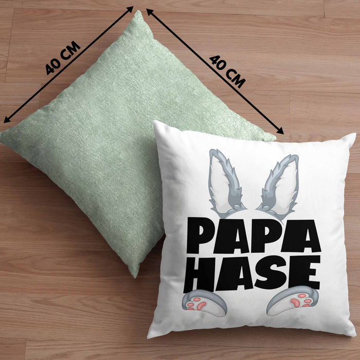 Papa Hase Kissen mit Füllung 40x40 Geschenk für Hasen-Vater Geschenkidee Bester Papa Kaninchen (Grau) Grün Trendation