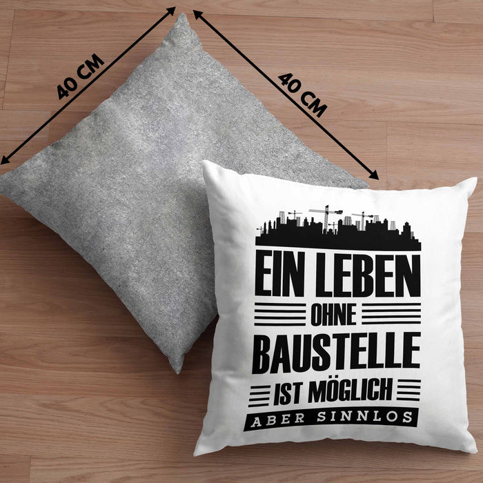 Lustige Kissen mit Füllung 40x40 Bauarbeiter Baustellenliebhaber Geschenkidee Baustelle (Grau) Grau Trendation