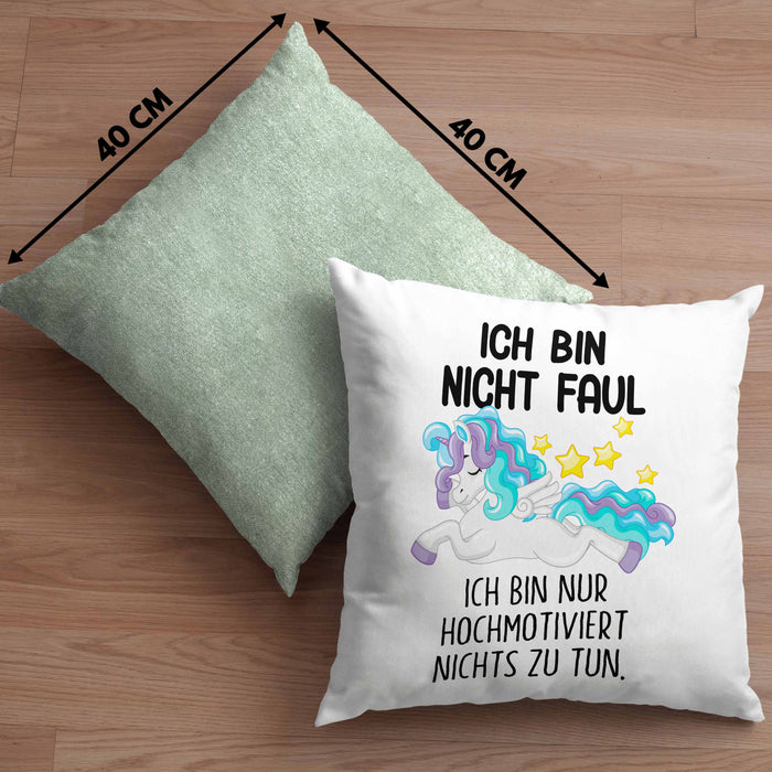 Lustige Ich Bin Nicht Faul Kissen mit Füllung 40x40 Mit Spruch Einhorn Geschenk Mama Freundin Kollegin Geschenkidee Arbeit Frauen (Grau) Grün Trendation