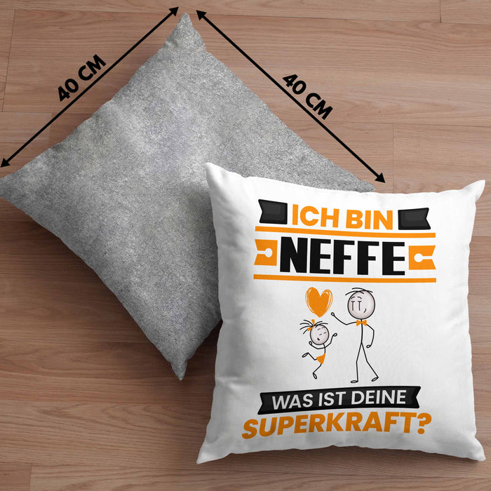 Neffe Kissen mit Füllung 40x40 Geschenk für Neffe Geburtstag Lustiger Spruch Was Ist Deine Superkraft (Grau) Grau Trendation