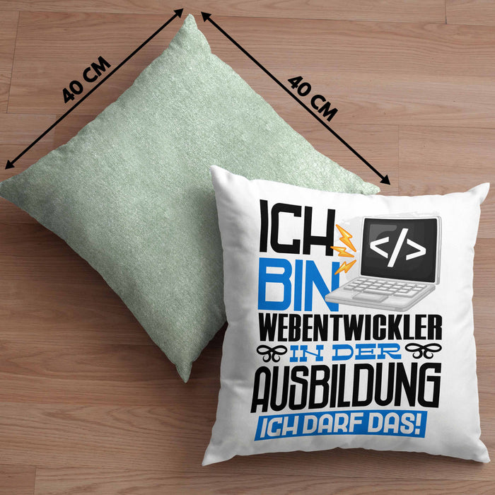 Webentwickler Ausbildung Kissen mit Füllung 40x40 Geschenk Ich Bin Webentwickler In Der Ausbildung Ich Darf Das Geschenkidee Spruch (Grau) Grün Trendation