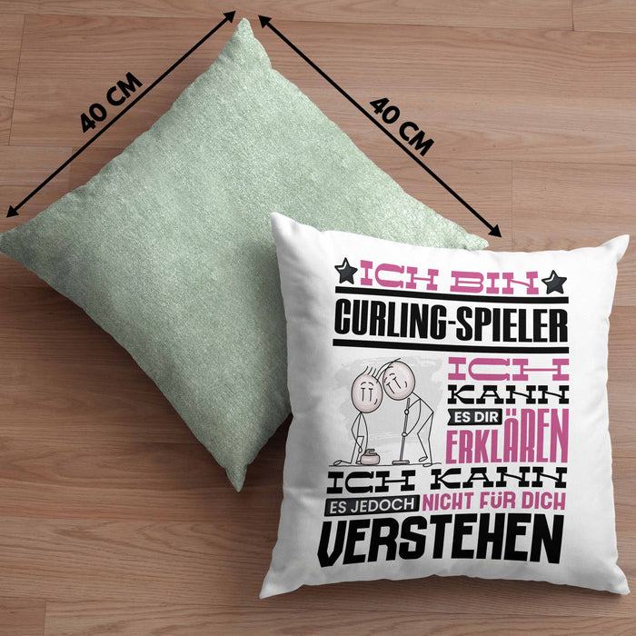 Curling-Spieler Geschenk Kaffee-Kissen mit Füllung 40x40 Geschenkidee für Curling-Spieler Ich Bin Curling-Spieler Ich Kann Es Dir Erklären Jedoch Nicht Für Dich Verstehen Spruch Lustig (Grau) Grün Trendation