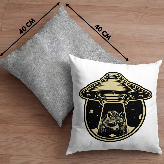 Waschbär Geschenk Kissen mit Füllung 40x40 Ufo Alien Waschbär-Liebhaber Geschenkdidee (Grau) Grau Trendation