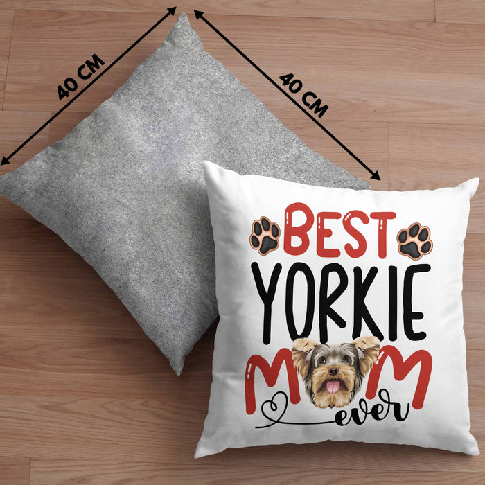 Yorkie Mom Besitzerin Kissen mit Füllung 40x40 Geschenk Lustiger Spruch Geschenkidee Besitzerin Yorkie Mama (Grau) Grau Trendation