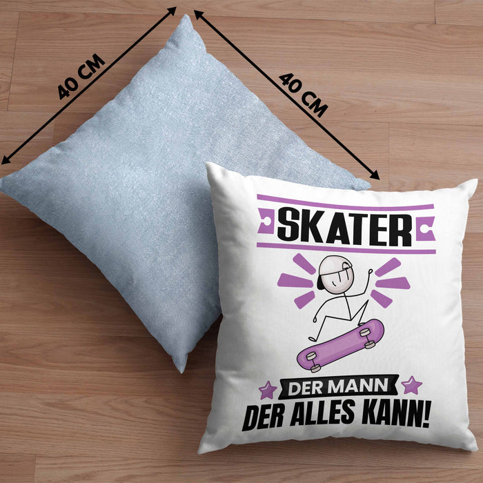 Skater Kissen mit Füllung 40x40 Geschenk für Skater Der Mann Der Alles Kann Geschenkidee zum Geburtstag (Grau) Blau Trendation