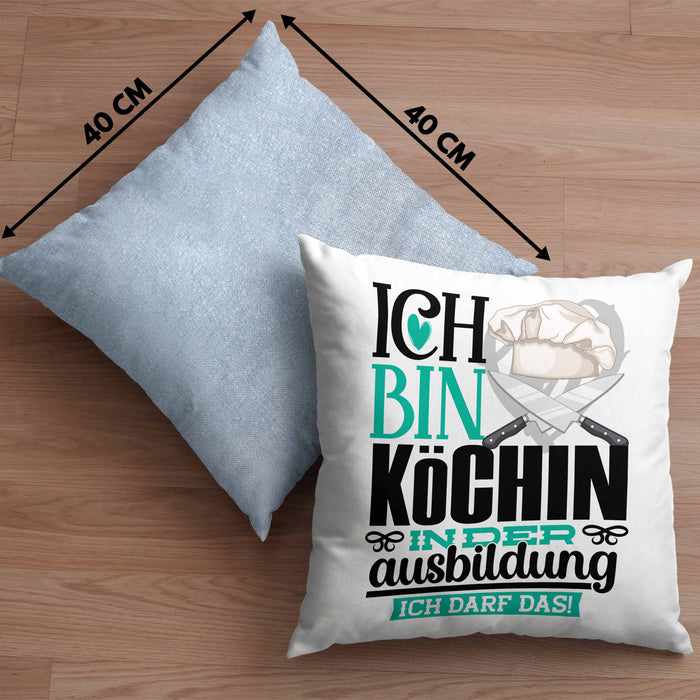 Köchin Ausbildung Start Geschenk Kissen mit Füllung 40x40 Ich Bin Köchin In Der Ausbildung Ich Darf Das Geschenkidee (Grau) Blau Trendation