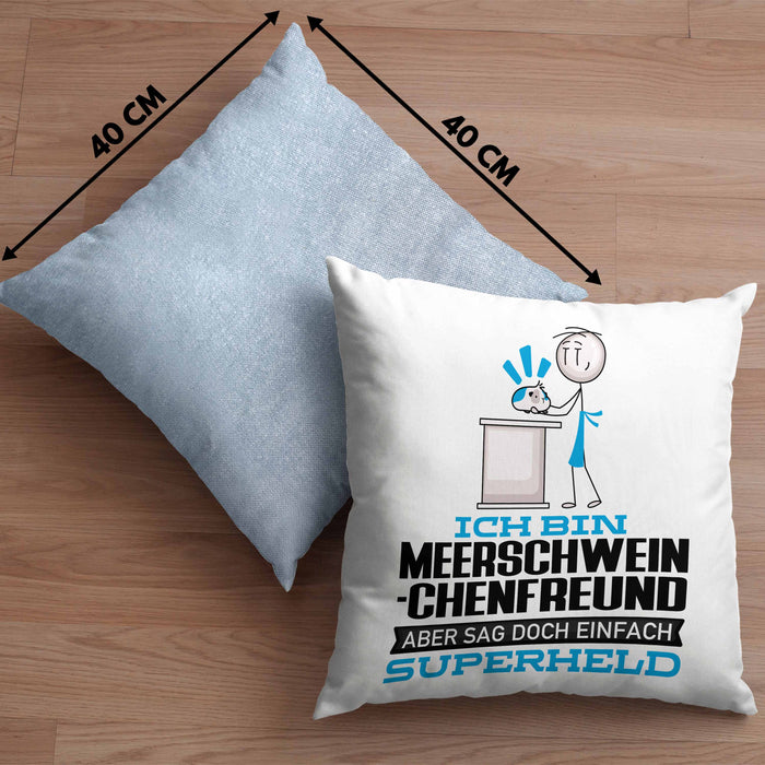 Meerschweinchenfreund Geschenk Kissen mit Füllung 40x40 Ich Bin Meerschweinchenfreund Aber Sag Doch Einfach Superheld Lustige Geschenkdiee für Meerschweinchenfreund (Grau) Blau Trendation