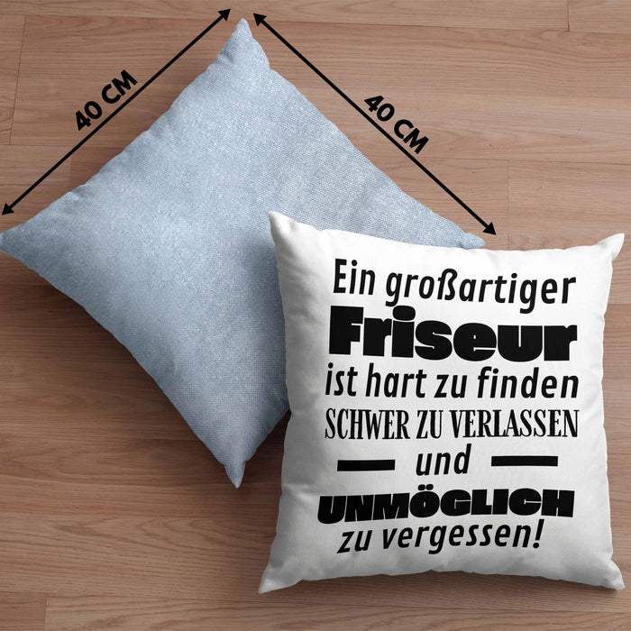 Friseur Abschied Geschenk Kissen mit Füllung 40x40 Abschiedsgeschenk für Friseur Hart Zu Finden Schwer Zu Verlassen (Grau) Blau Trendation