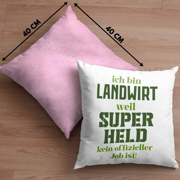 Landwirt Geschenk Kissen mit Füllung 40x40 Landwirtschaft Geschenke für Männer Traktor Spruch Superheld (Grau) Rosa Trendation