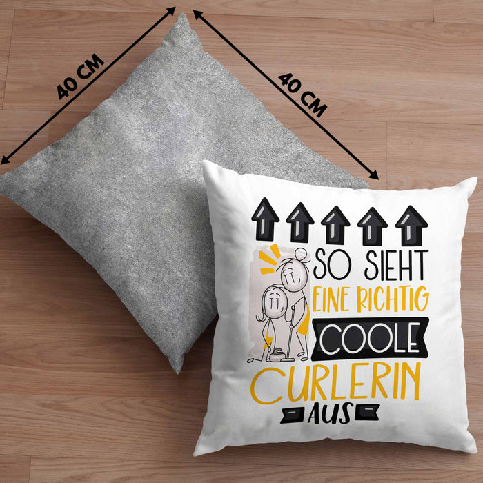 Curlerin Geschenk Kissen mit Füllung 40x40 Geschenkidee für Curlerin Geburtstag Weihnachten Spruch So Sieht Eine Richtig Coole Curlerin Aus (Grau) Grau Trendation