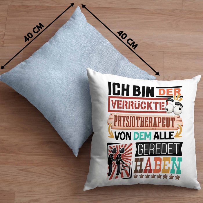 Physiotherapeut Kissen mit Füllung 40x40 Geschenk Spruch Lustig Geschenkidee für Physiotherapeut Geburtstag Ich Bin Der Verrückte Physiotherapeut (Grau) Blau Trendation