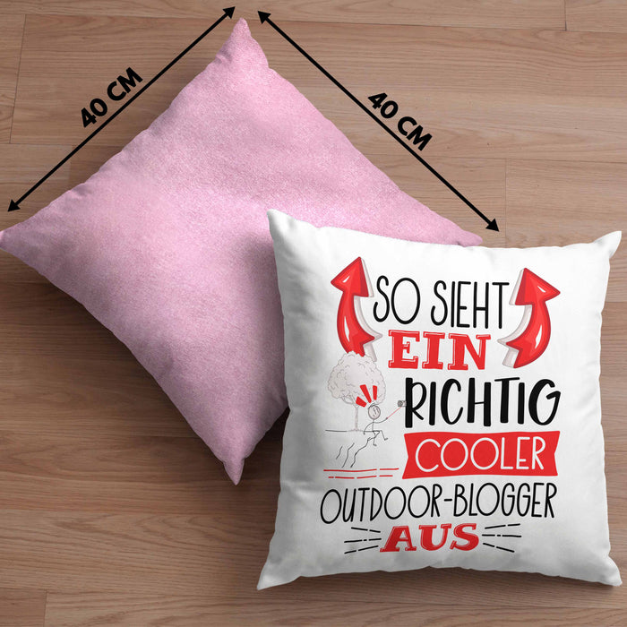 So Sieht Ein Richtig Cooler Outdoor-Blogger Aus Kissen mit Füllung 40x40 Geschenk für Outdoor-Blogger Geburtstag Geschenkdiee (Grau) Rosa Trendation