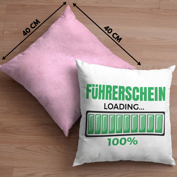 Führerschein Bestanden Geschenk Kissen mit Füllung 40x40 Bestandener Führerschein Führerschein Loading 100% Fahrschule (Grau) Rosa Trendation