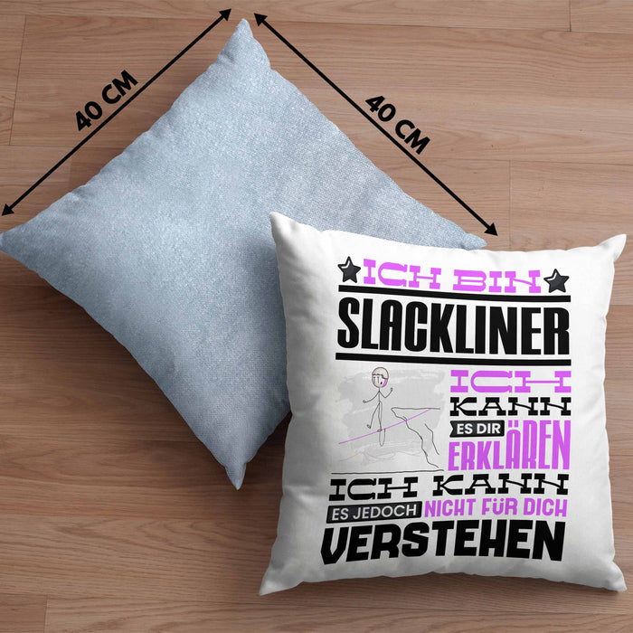 Slackliner Geschenk Kaffee-Kissen mit Füllung 40x40 Geschenkidee für Slackliner Ich Bin Slackliner Ich Kann Es Dir Erklären Jedoch Nicht Für Dich Verstehen Spruch Lustig (Grau) Blau Trendation