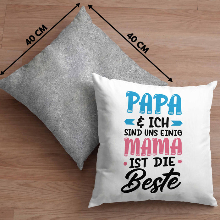 Mama Geschenk Kissen mit Füllung 40x40 Papa Und Ich Sind Uns Einig Mama Ist Die Beste Geschenkidee Muttertagsgeschenk von Sohn Tochter (Grau) Grau Trendation