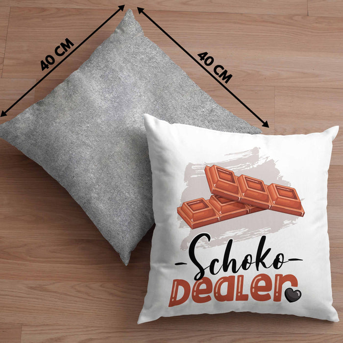 Schoko Dealer Kissen mit Füllung 40x40 Geschenk für Schokoladenverkäufer Geburtstag Spruch Geschenkidee (Grau) Grau Trendation
