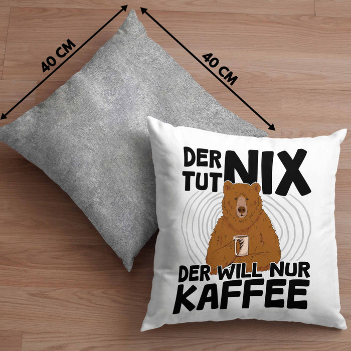 Kaffee-Liebhaber Geschenk Kissen mit Füllung 40x40 Geschenkidee für Kollegen Der Tut Nix Der Will Nur Kaffee trinken (Grau) Grau Trendation