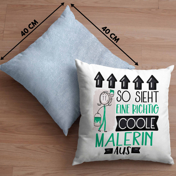 Malerin Geschenk Kissen mit Füllung 40x40 Lustig Geschenkidee für Malerin Geburtstag So Sieht Eine Richtig Coole Malerin Aus Frauen Spruch (Grau) Blau Trendation