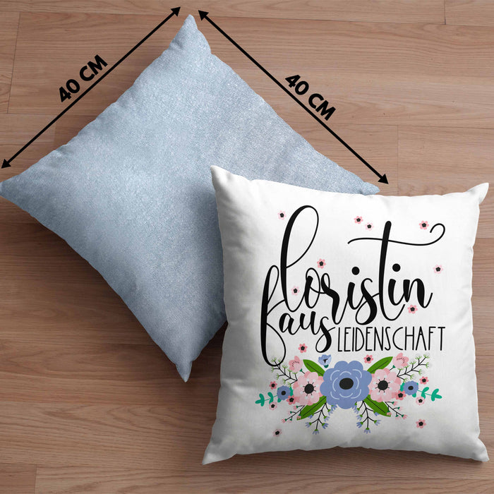 Floristin Aus Leidenschaft Kissen mit Füllung 40x40 Geschenk Blumen Floristin Geschenkidee (Grau) Blau Trendation
