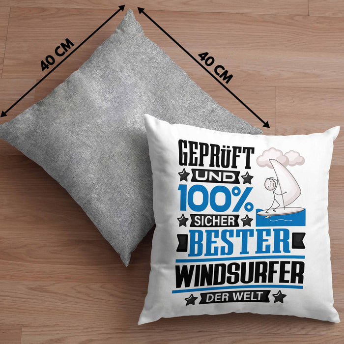 Windsurfer Geschenk Lustiger Spruch für Windsurfer Geschenkidee Bester Windsurfer Der WeltKissen mit Füllung 40x40 (Grau) Grau Trendation