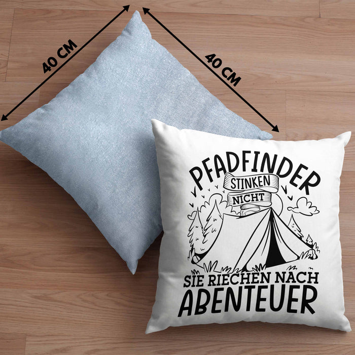 Pfadfinder Kissen mit Füllung 40x40 Geschenk Pfadfinder Stinken Nicht Sie Riechen Nach Abenteuer (Grau) Blau Trendation