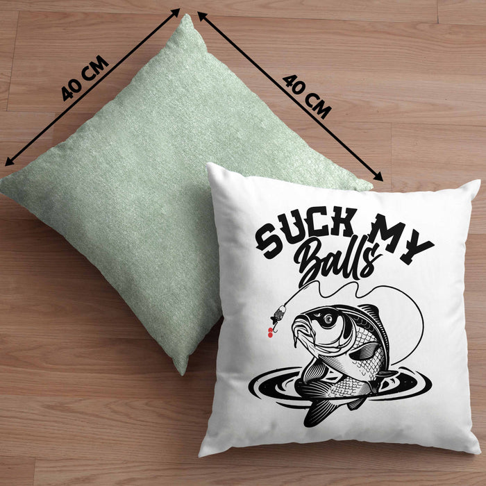 Fischer Karpfen Angler Geschenk Kissen mit Füllung 40x40 Fischer Fisch Suck My Balls Anglergeschenke (Grau) Grün Trendation