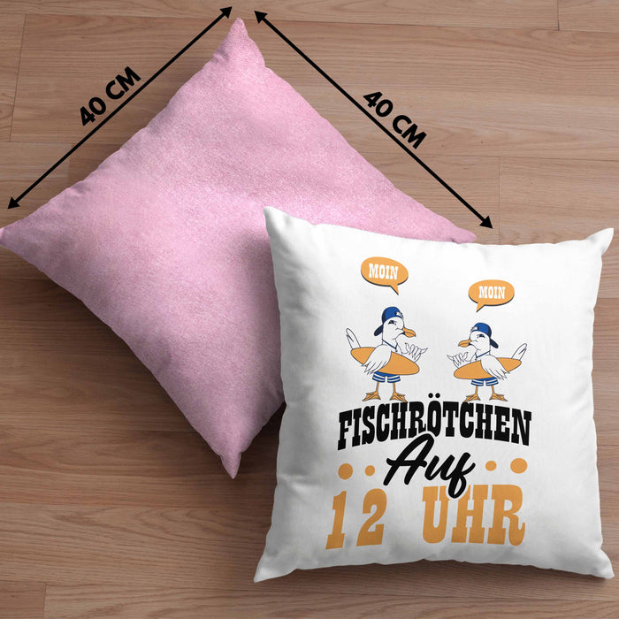 Moin Kissen mit Füllung 40x40 Geschenk Norddeutschland Sylt Norderney Möwen Fischbrötchen Geschenkidee Norddeutschland (Grau) Rosa Trendation